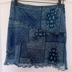 Urban Outfitters Paisley Printed Mesh Mini Skirt - Blue